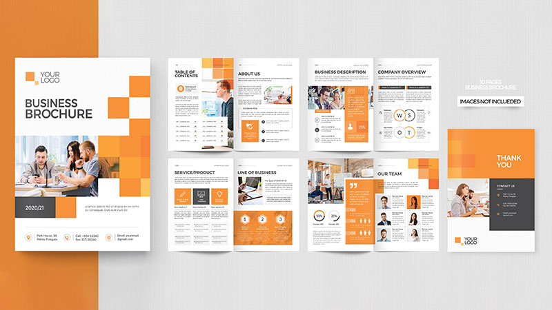 فایل لایه باز طراحی قالب بروشور شرکتی به رنگ نارنجی