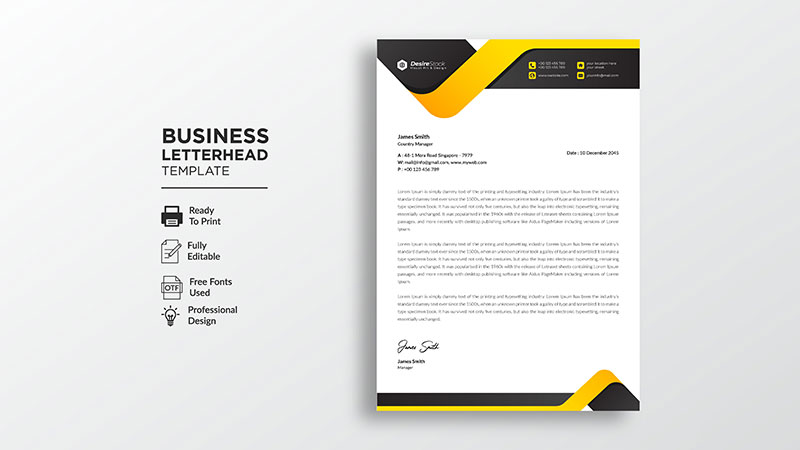 فایل لایه باز طراحی قالب سربرگ شرکتی رنگ زرد