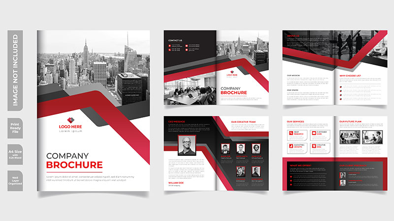 فایل لایه باز طراحی خلاقانه قالب بروشور کسب و کار شرکتی به رنگ قرمز