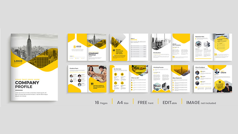 فایل لایه باز طراحی قالب بروشور برای شرکت ها به رنگ زرد