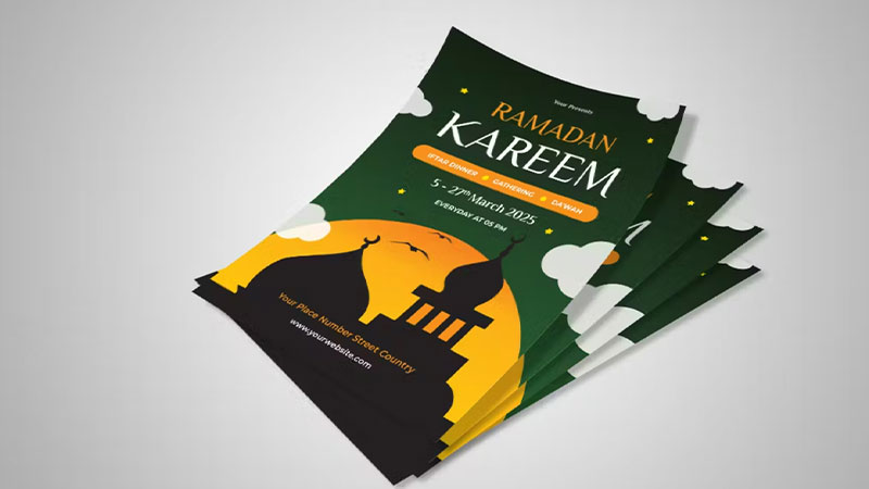 فایل لایه باز بروشور ماه رمضان سبز و زرد | اشتراک انواتو المنت